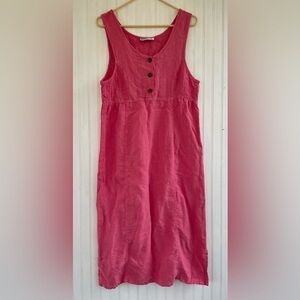 VINTAGE Kiko Comfortable Clothing Pink 100% LINEN Jumper Dress Size Small
